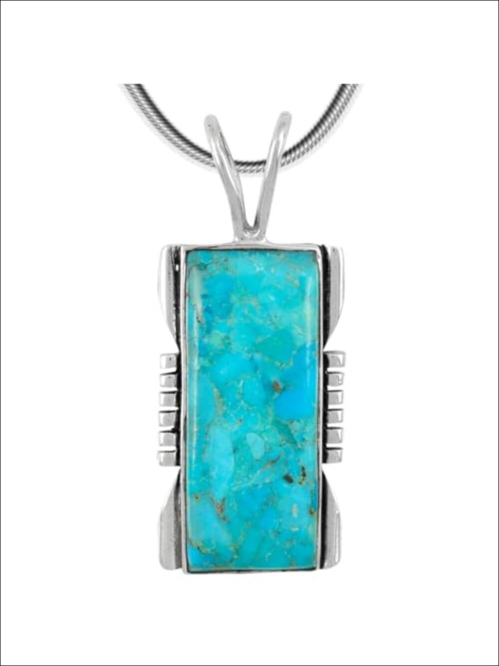 Sterling Silver Turquoise Pendant Necklace with Stainless Chain